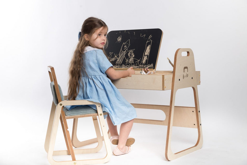 Adjustable Children Montessori Table and Chair Set Julle - Mint Green